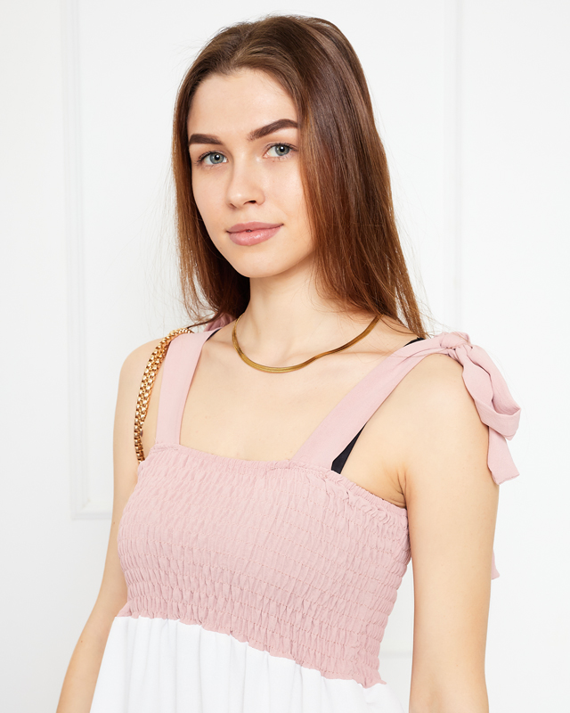 Розовое женское платье с завязывающимися бретелями - Одежда