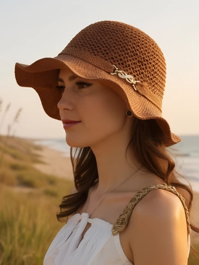 Royalfashion moteriška skrybėlė su banguotu kraštu Wave Breeze