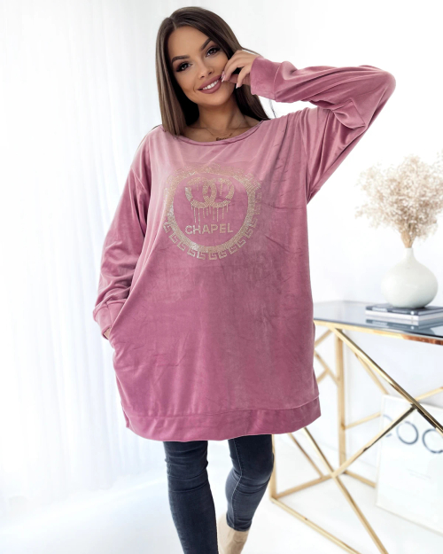 Royalfashion Rožinė moteriška tunika su cirkonais