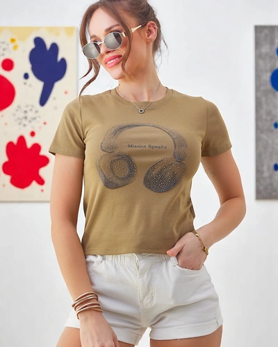 Royalfashion moteriška medvilninė marškinėliai su muzikos kalbėjimo spauda