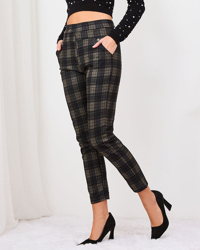 Royalfashion Серо-коричневые женские утепленные треггинсы в клетку