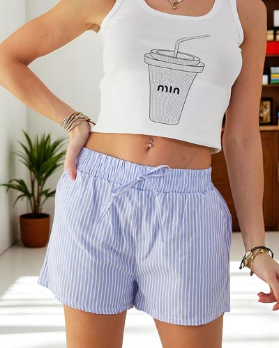 Royalfashion moteriški šortai su elastine juosme ir raišteliais dryžuotu raštu