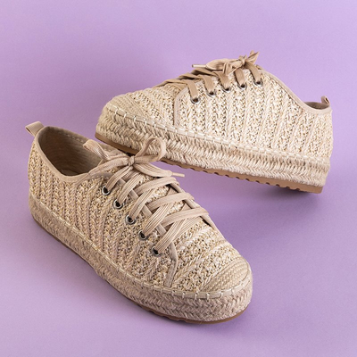 Smėlio spalvos moteriškos espadrilės ant žemos platformos Kioto - Avalynė