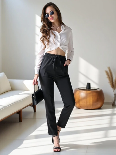 Royalfashion Простые женские брюки с завязками