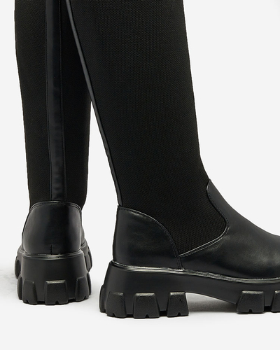 Royalfashion Черные женские сапоги-слипы по колено Sennosea