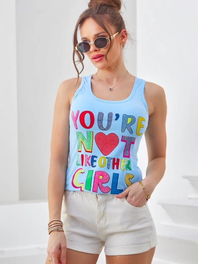 Royalfashion Moteriška medvilninė marškinėliai su juostelėmis ir spaudiniu