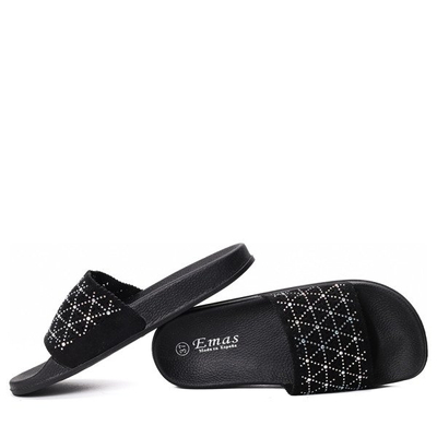Czarne klapki z cyrkoniami Bailey - Obuwie