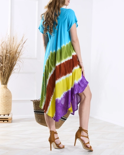 Mėlyna moteriška paplūdimio suknelė su spalvingu raštu - Apranga