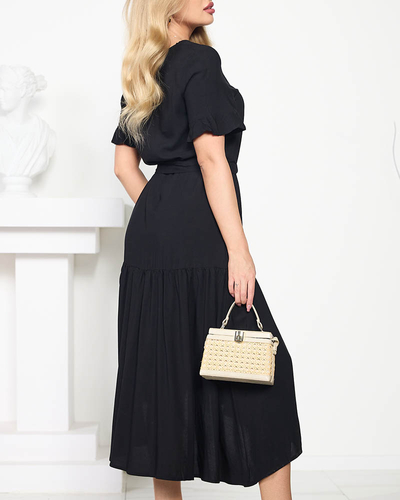 Платье макси женское черное с галстуком - Одежда