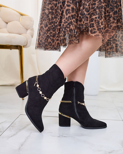 Royalfashion Черные женские сапоги на шпильке с цепочкой Bealizia