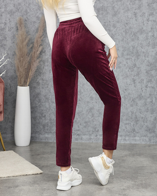 Bordo spalvos moteriški veliūriniai sportiniai kostiumai PLUS SIZE- Drabužiai