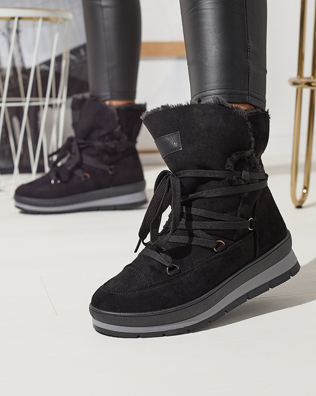 Женские сапоги на шнуровке и платформе a'la snow boots черного цвета Lapres- Footwear