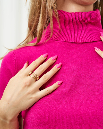 Royalfashion Tamsiai rožinis moteriškas megztinis golfas trumpomis rankovėmis