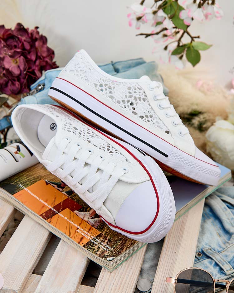 Aurelia Bianco - Ažūriniai balti Royalfashion audinio sportbačiai, 40 dydis