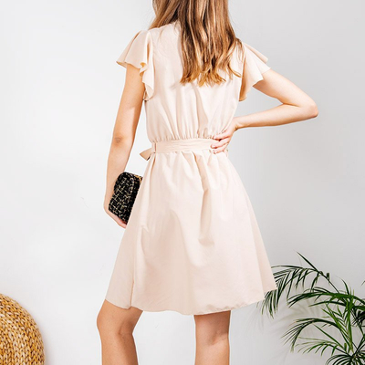 Šviesiai ruda moteriška mini suknelė su kaklaraiščiu - Drabužiai