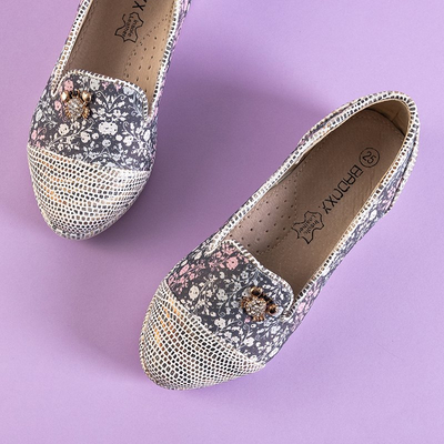 Juodi raštuoti vaikiški mokasinai Venessa - Avalynė