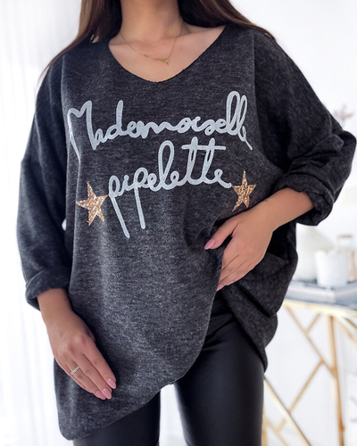 Royalfashion Tamsiai pilka moteriška palaidinė su užrašais