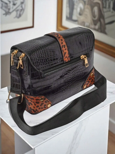 Callista Nero Bag - Faux Croc, Black-Brown