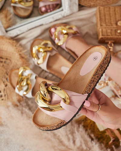 Rožinės moteriškos šlepetės su Sofig- Footwear dekoracija