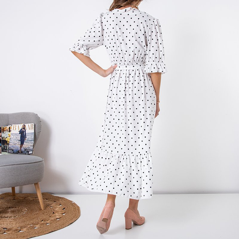 Moteriška balta taškuota ilga suknelė - Drabužiai