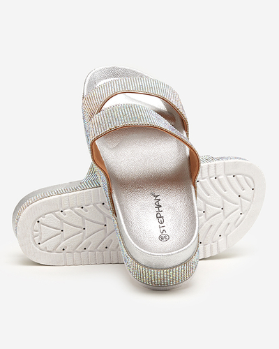 Серебряные женские шлепанцы с фианитами Slisera