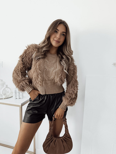 Royalfashion Ecru женский короткий свитер плетения