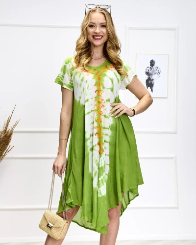 Žalios ir baltos spalvų moteriškas paplūdimio sijonas su piešiniu - Apranga