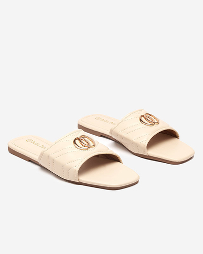 Moteriškos smėlio spalvos eko odos šlepetės su auksine Daliso dekoracija - Avalynė