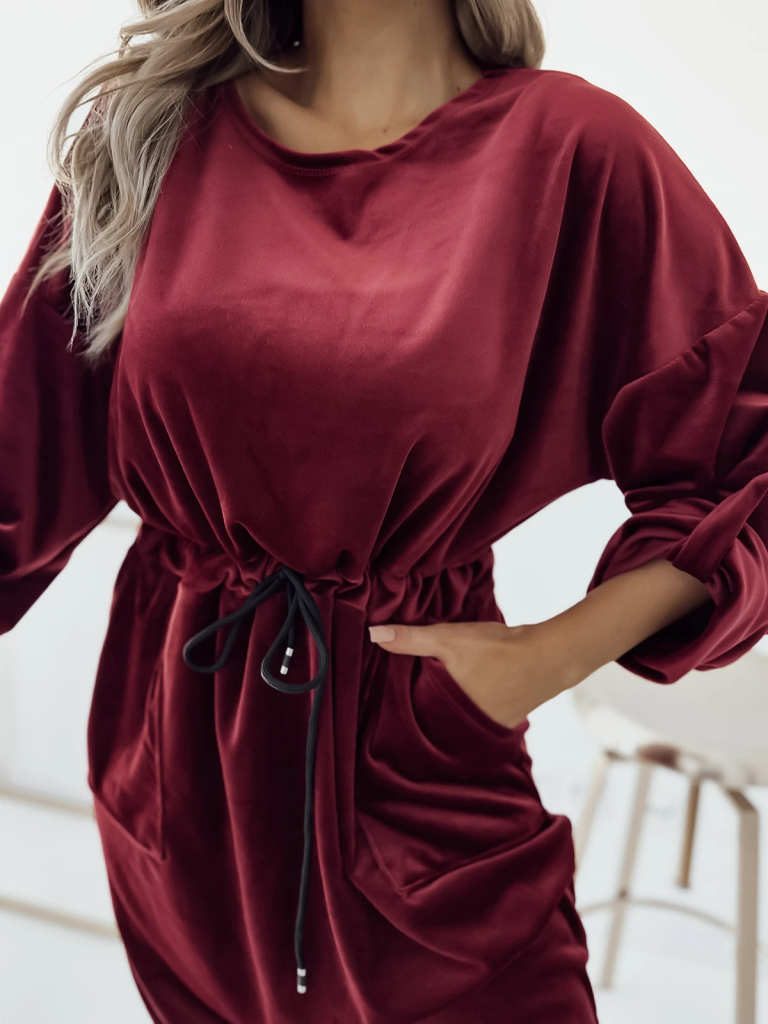 Royalfashion Moteriška bordo spalvos midi suknelė