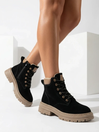 "Royalfashion" Juodos ir rudos spalvos moteriški apšiltinti traperių batai "Radoras"