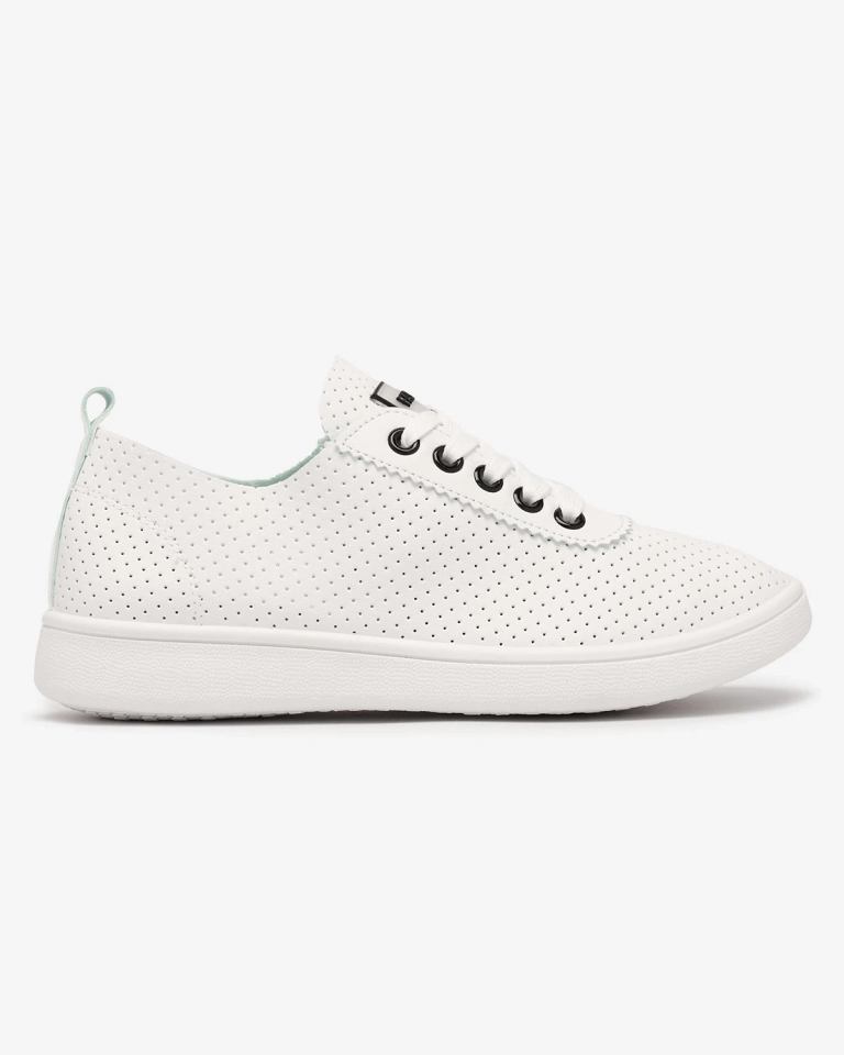 Royalfashion Белые женские ажурные теннисные туфли с черными вставками Kerigina