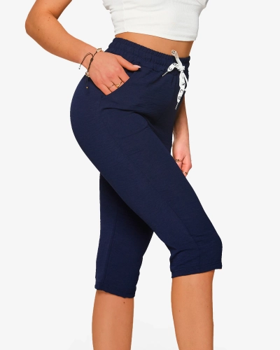 Женские темно-синие тканевые шорты длиной 3/4- Одежда