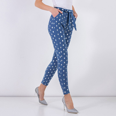 Голубые женские брюки в горошек - Одежда