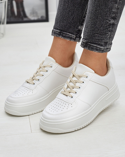 Balti moteriški sportiniai bateliai su smėlio spalvos raišteliais Smaffo- Footwear