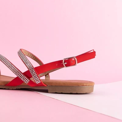 OUTLET Raudonos moteriškos basutės su kubiniu cirkonio dioksidu Mitali - Avalynė