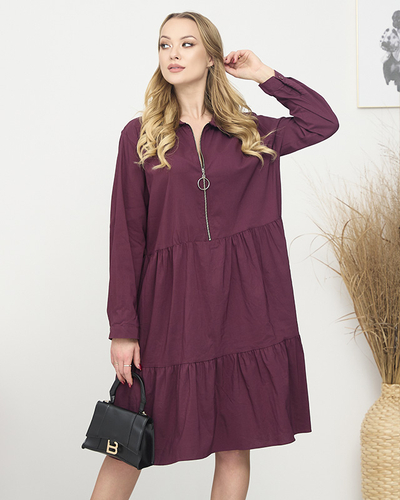 Bordo spalvos moteriška suknelė PLUS SIZE- Drabužiai
