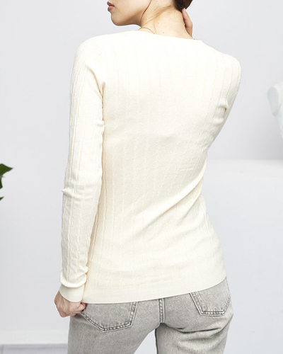 Moteriškas smėlio spalvos megztinis apvaliu kaklu - Drabužiai