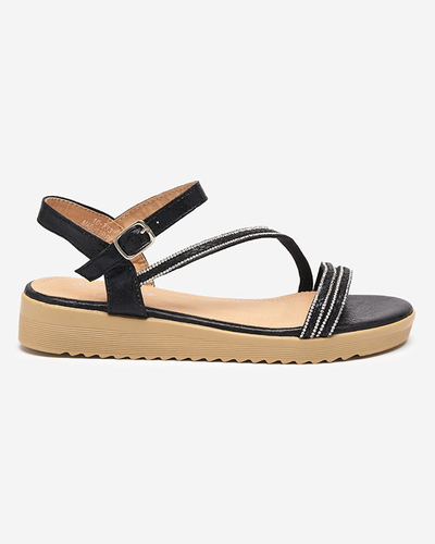 Черные блестящие женские босоножки с цирконами Spirade