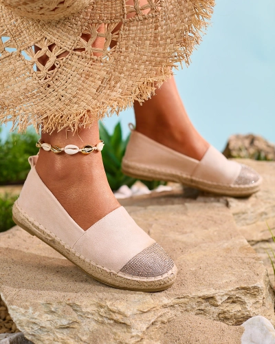Royalfashion Smėlio spalvos moteriškos espadrilės su cirkonais Iterica