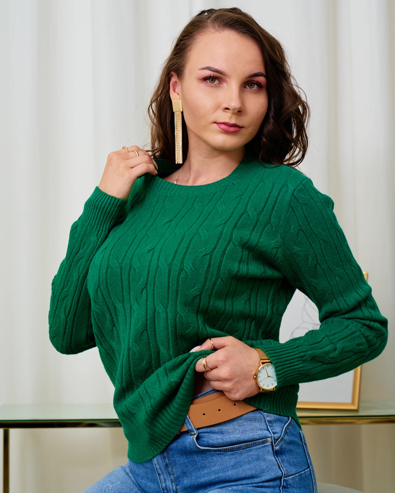 Royalfashion Темно-зеленый женский клетчатый свитер