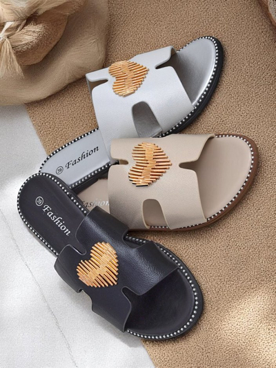 Royalfashion Women's Flat Sole Heart Chic Slides