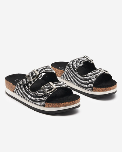 Moteriškos šlepetės su kubiniais cirkoniais juodos spalvos Lalud-Footwear