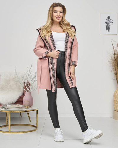 Rožinis moteriškas paltas su ornamentu - Apranga