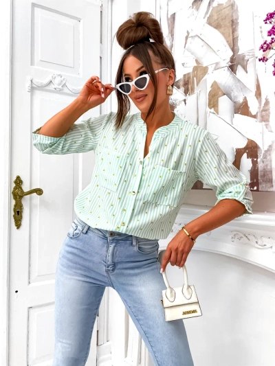 Рубашка в полоску с лимонами и V-образным вырезом от Royalfashion.