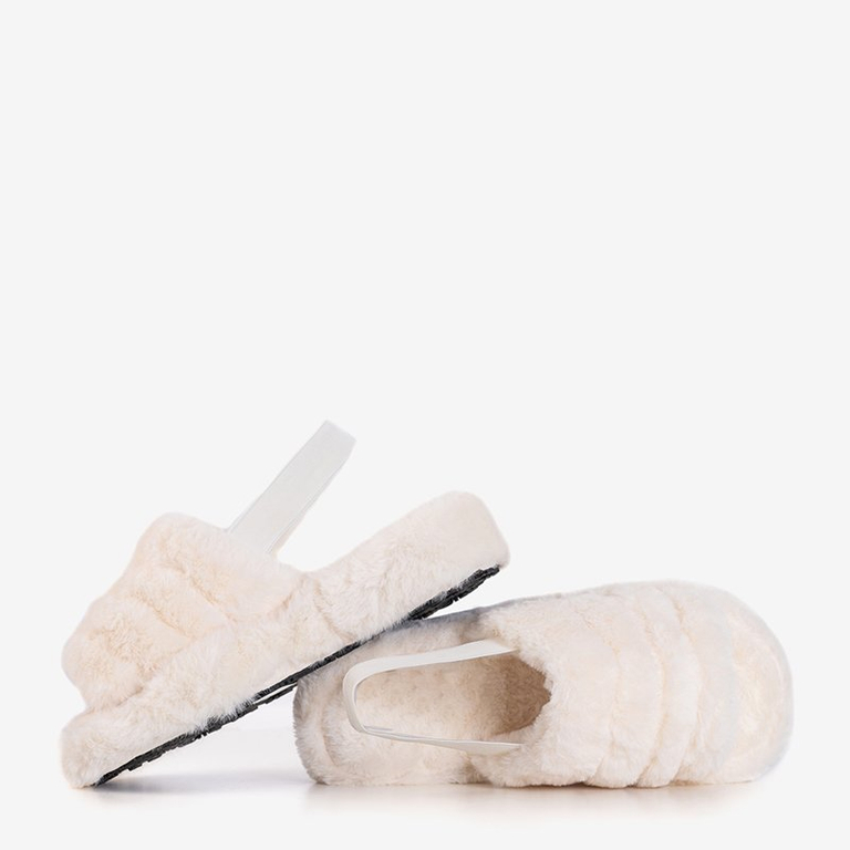 Moteriškos kailinės ecru spalvos šlepetės Fornax - Avalynė