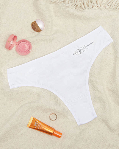 Белые хлопковые женские трусики стринги с надписью