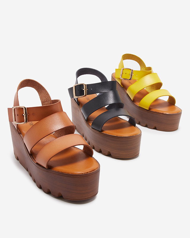 Geltoni moteriški sandalai ant pleišto Asorika- Batai