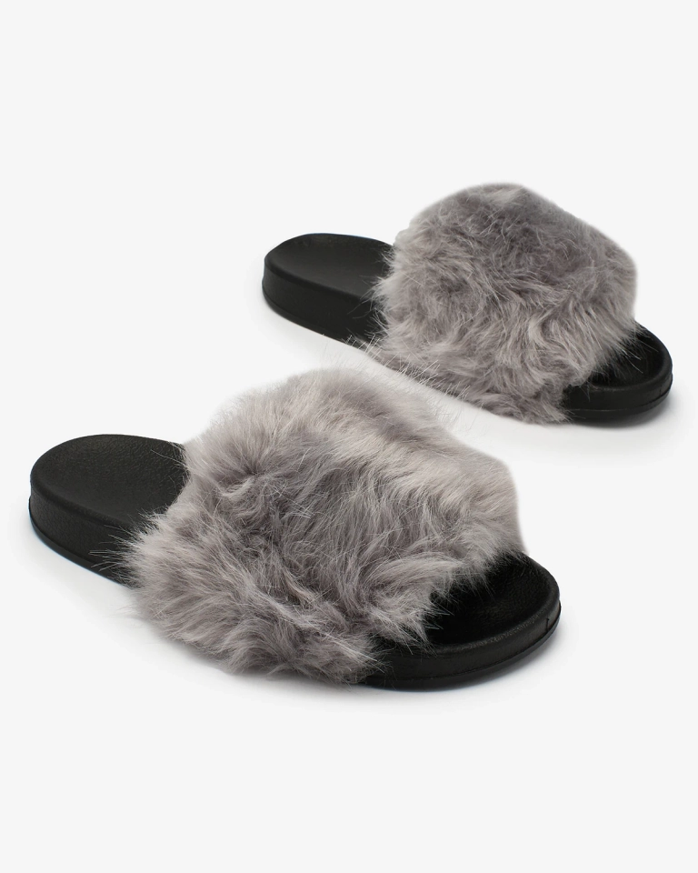 Royalfashion Черно-серые женские шлепанцы с мехом Danita