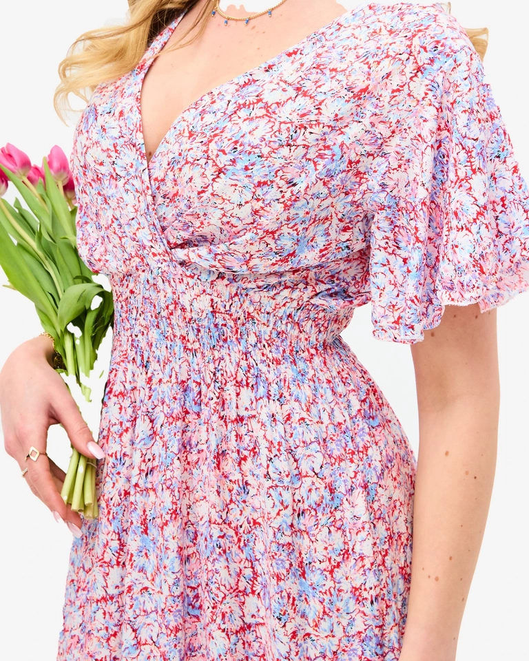 Raudona moteriška raštuota midi ilgio suknelė - Apranga