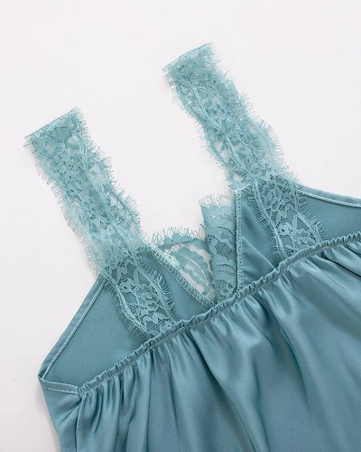 Šviesiai žali moteriški marškinėliai su nėriniais-Drabužiai